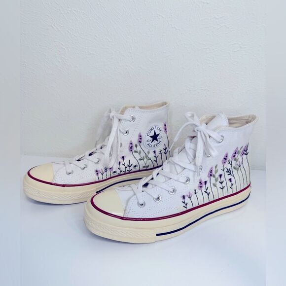 Converse Chuck Taylor High Top Lavender Embroidered Women’s 8.5 - Picture 5 of 10